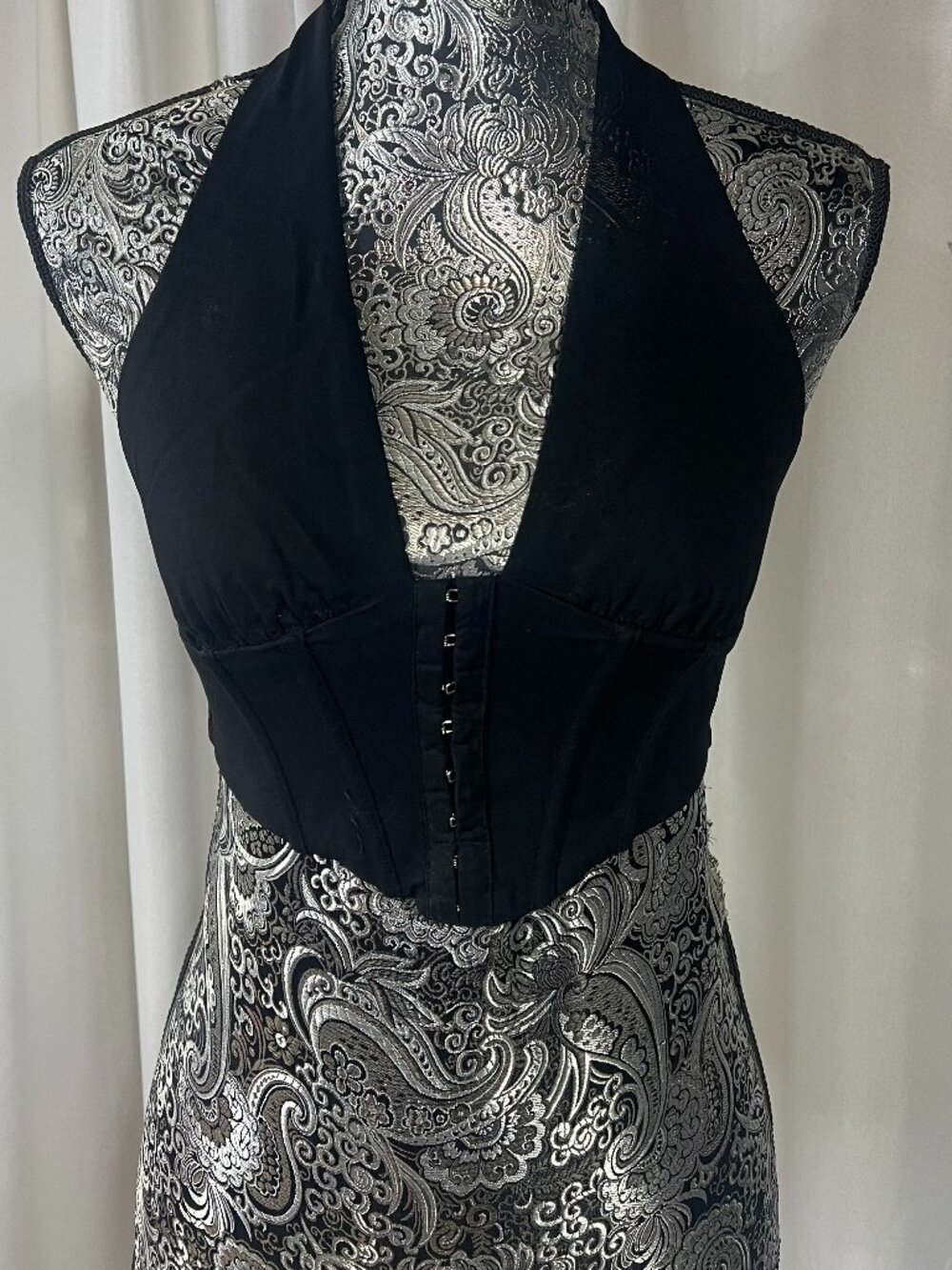 Kendall & Kylie Corset Halter Top Black, Tie Neck, Back Zip Sz Xs